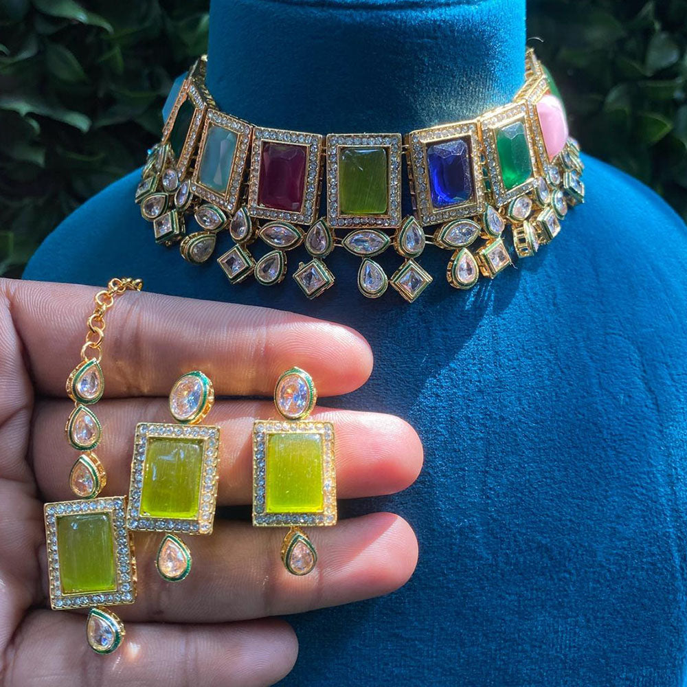 Royal Kundan Jewellery Gold Plated Crystal Stone Choker Necklace Set