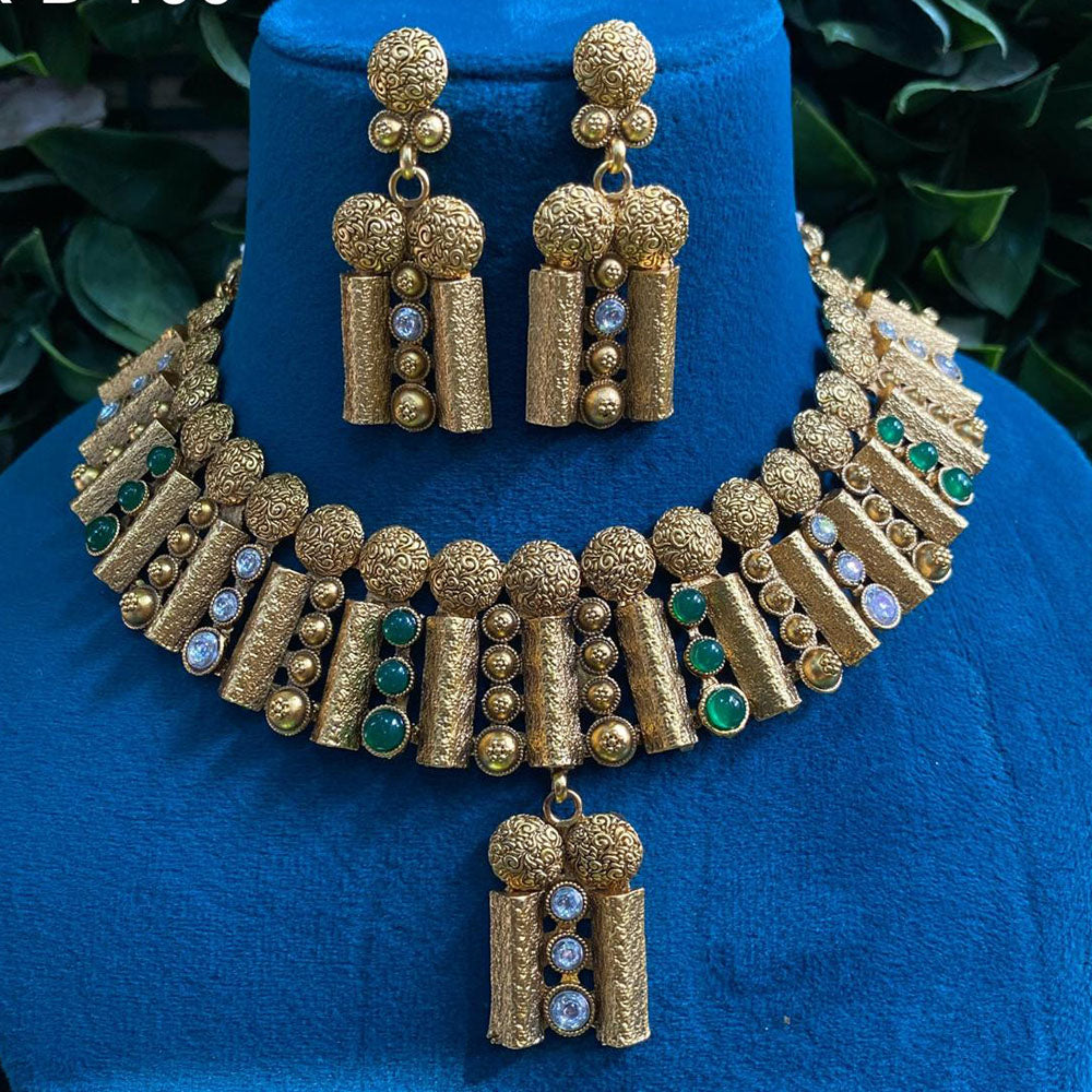 Royal Kundan Jewellery Gold Plated Pota Stone Necklace Set