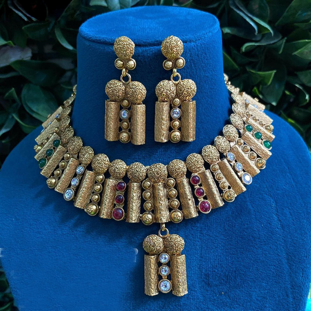 Royal Kundan Jewellery Gold Plated Pota Stone Necklace Set