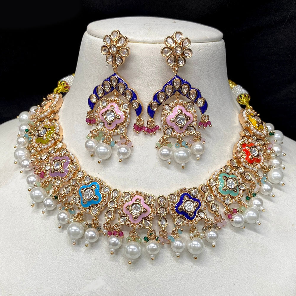 Royal Kundan Jewellery Gold Plated Polki Kundan And Pearls Necklace Set