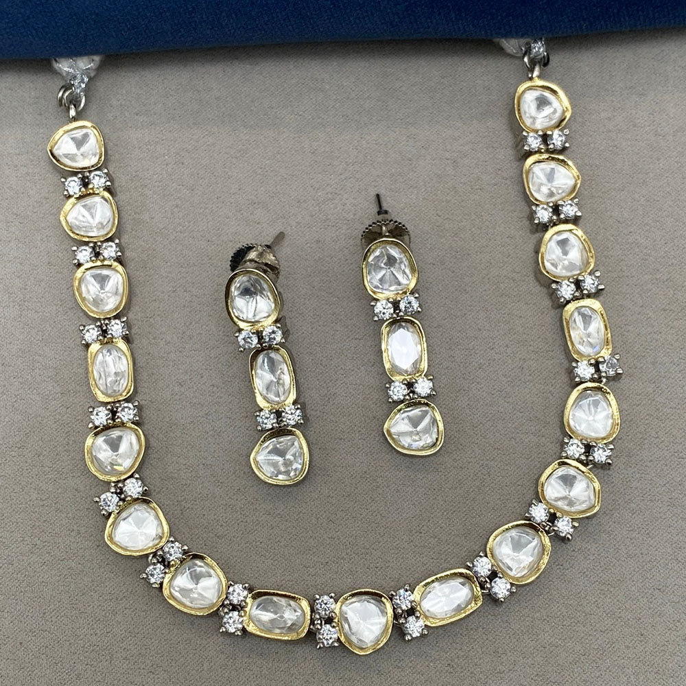 Royal Kundan Jewellery 2 Tone Plated Polki Kundan Necklace Set