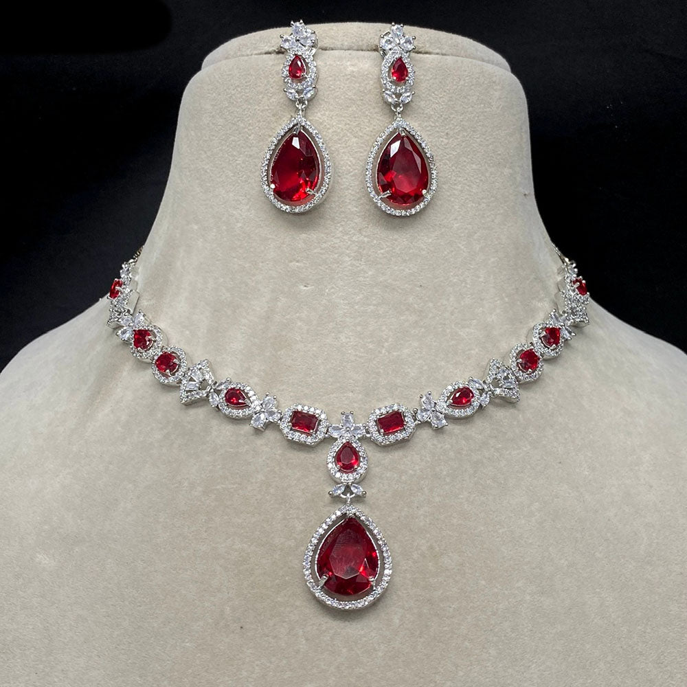 Royal Kundan Jewellery Silver Plated American Diamonds Necklace Set