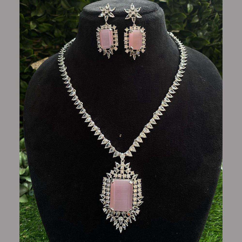 Royal Kundan Jewellery Silver Plated American Diamonds Necklace Set