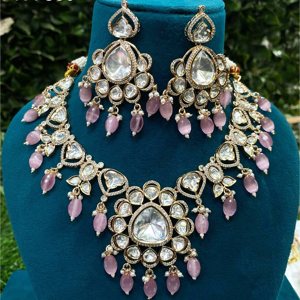 Royal Kundan Jewellery Gold Plated Polki Kundan And Beads Necklace Set