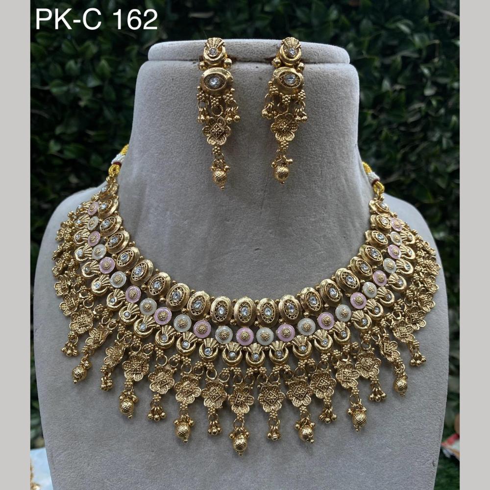 Royal Kundan Jewellery Gold Plated Crystal Stone Necklace Set