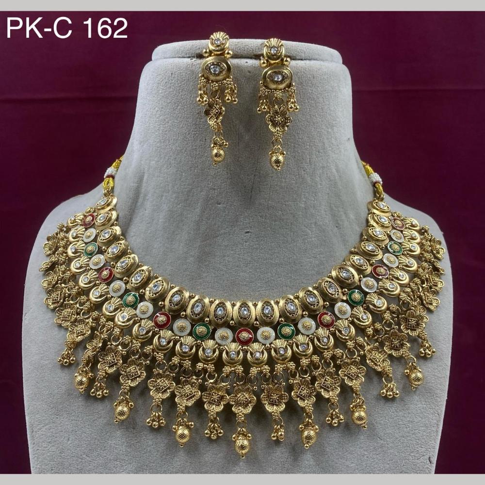 Royal Kundan Jewellery Gold Plated Crystal Stone Necklace Set