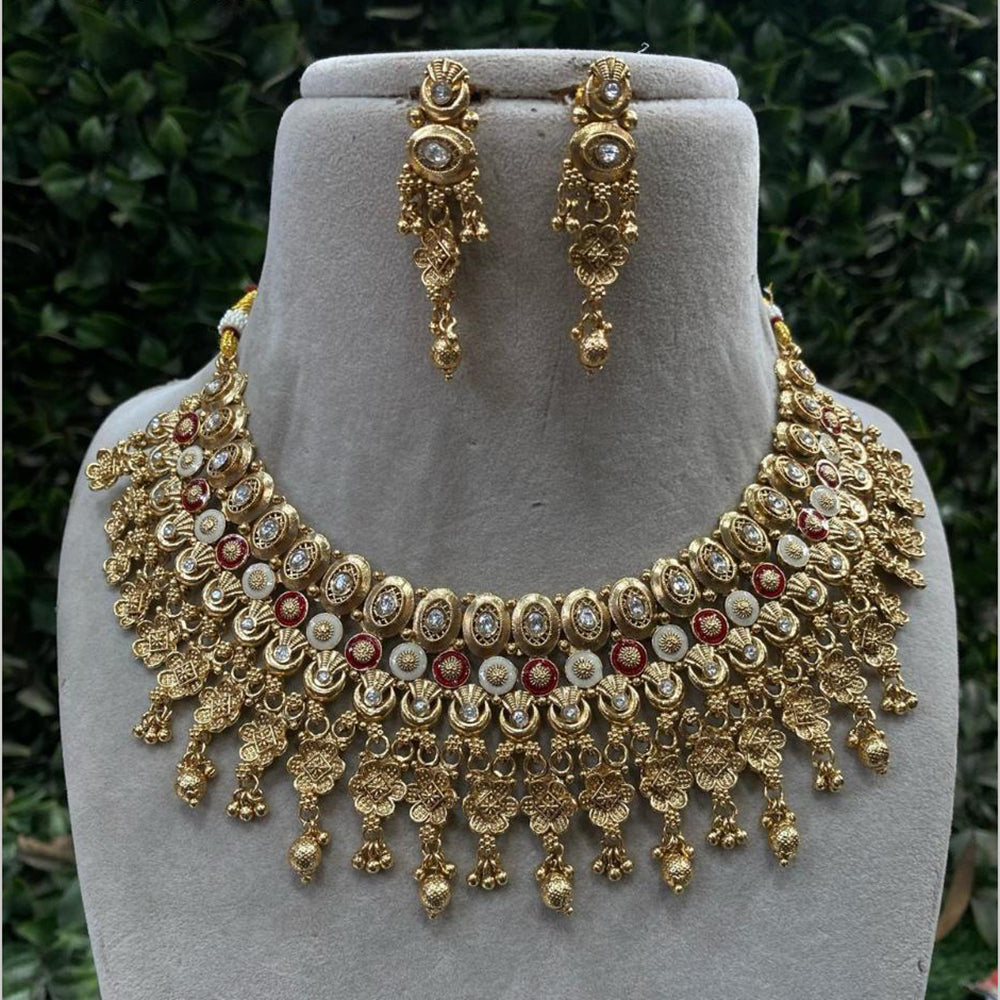 Royal Kundan Jewellery Gold Plated Crystal Stone Necklace Set