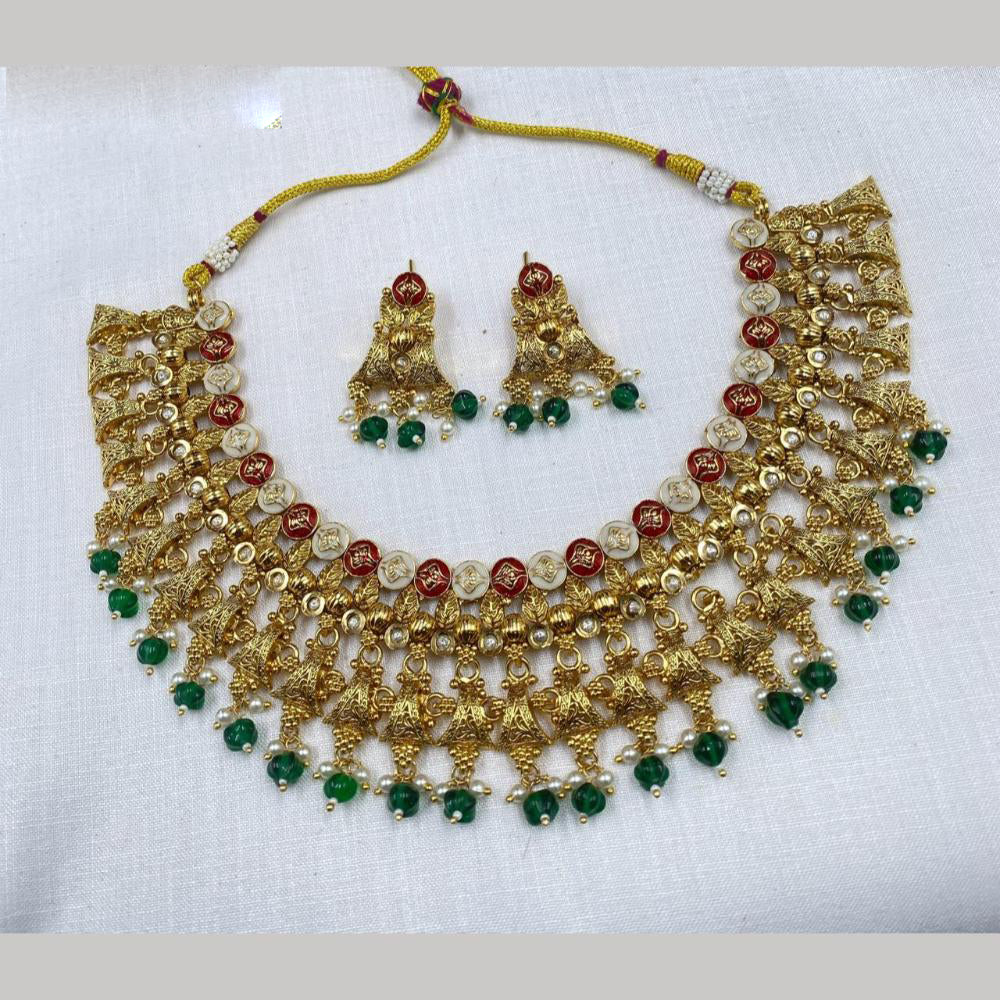 Royal Kundan Jewellery Gold Plated Crystal Stone & Meenakari Necklace Set