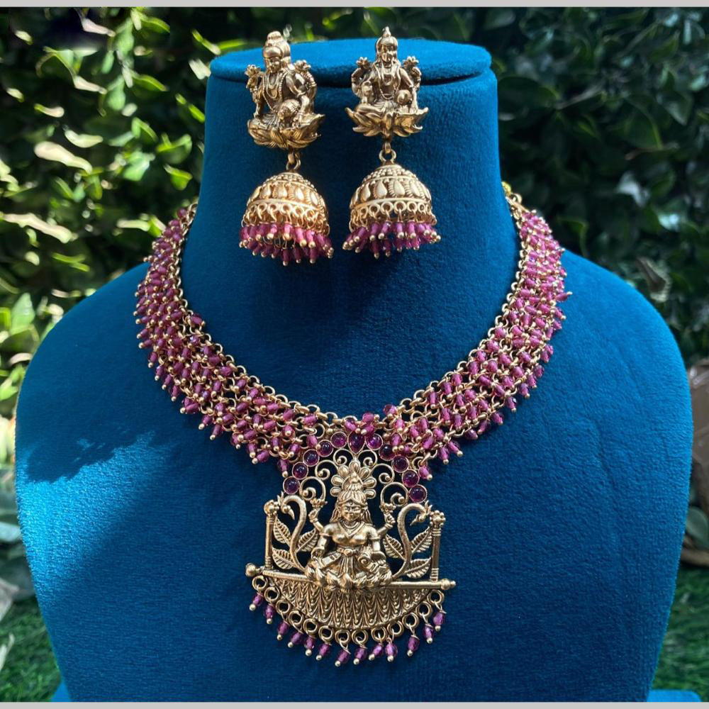 Royal Kundan Jewellery Gold Plated Pota Stone Necklace Set