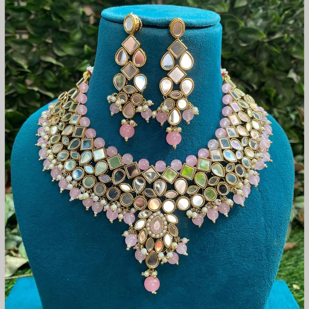 Royal Kundan Jewellery Gold Plated Mirror Stone Necklace Set