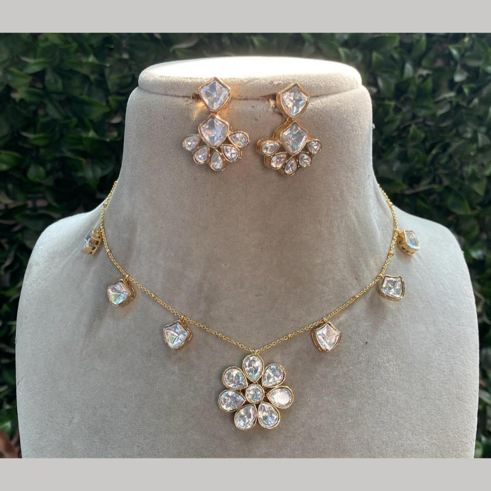 Royal Kundan Jewellery Gold Plated Crystal Stone Necklace Set