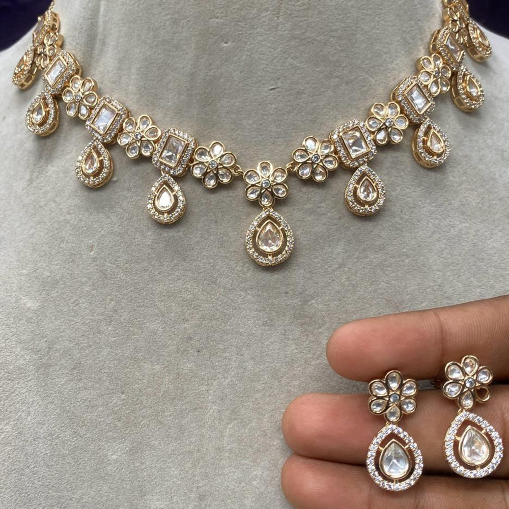Royal Kundan Jewellery Gold Plated Crystal Stone Necklace Set
