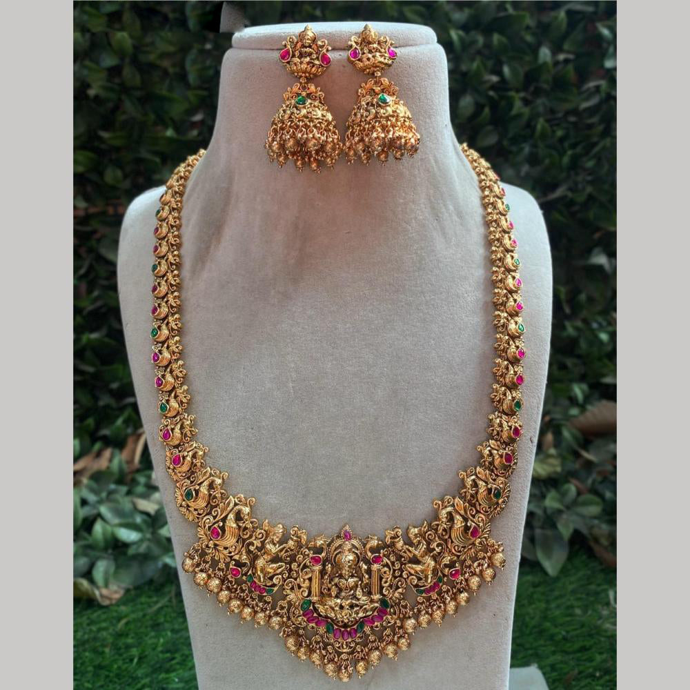 Royal Kundan Jewellery Gold Plated Pota Stone Temple Necklace Set