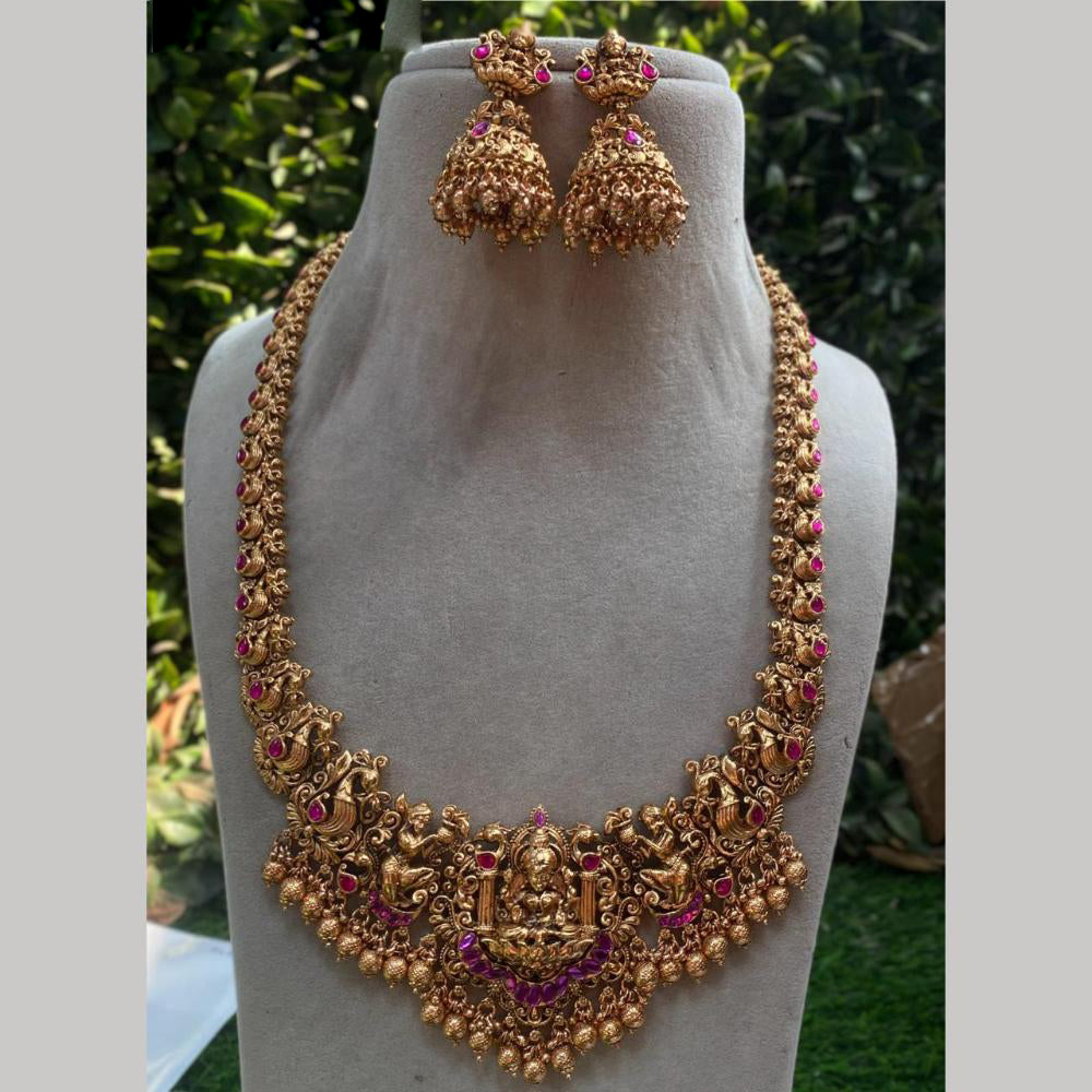 Royal Kundan Jewellery Gold Plated Pota Stone Temple Necklace Set