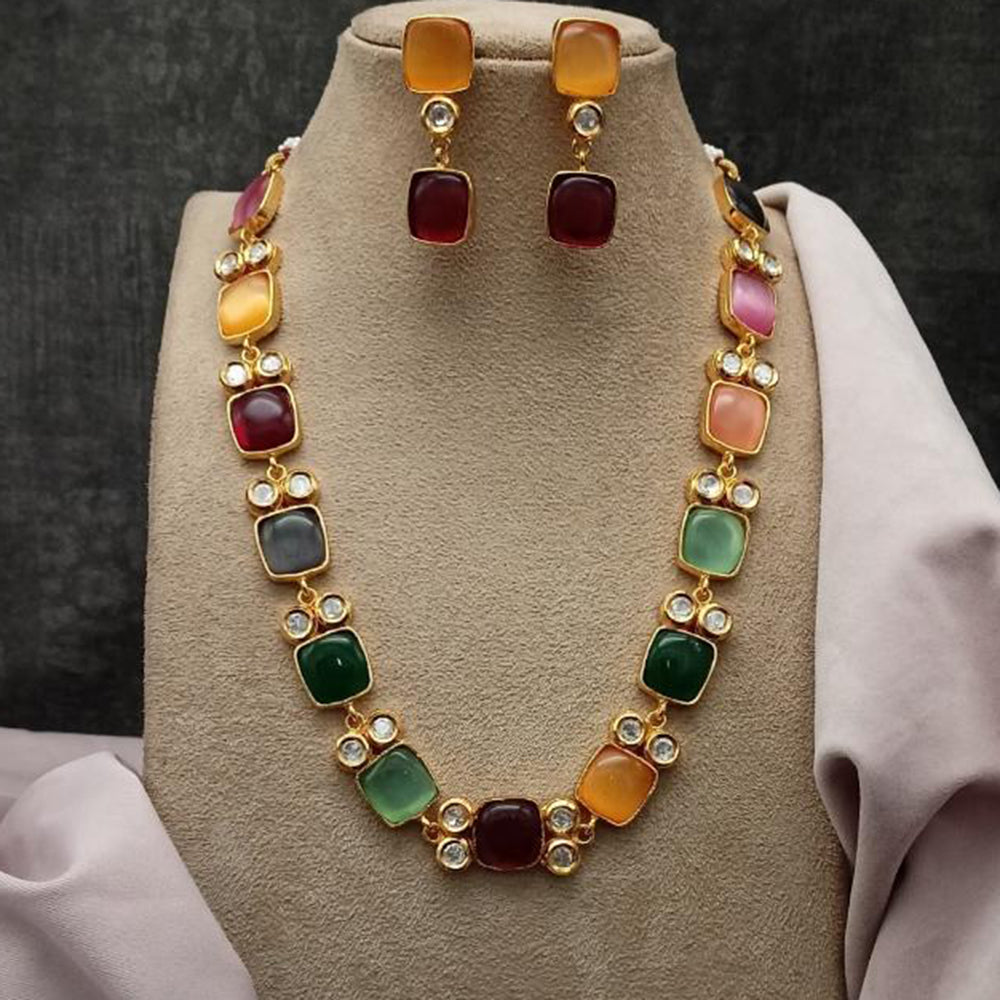 Royal Kundan Jewellery Multi Crystal Stone Necklace Set