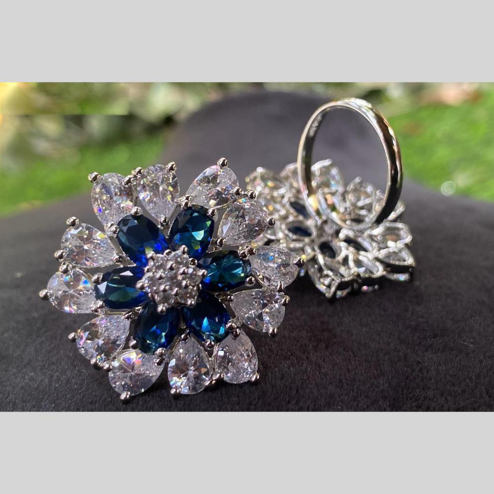 Royal Kundan Jewellery Silver Plated AD Stone Finger Ring