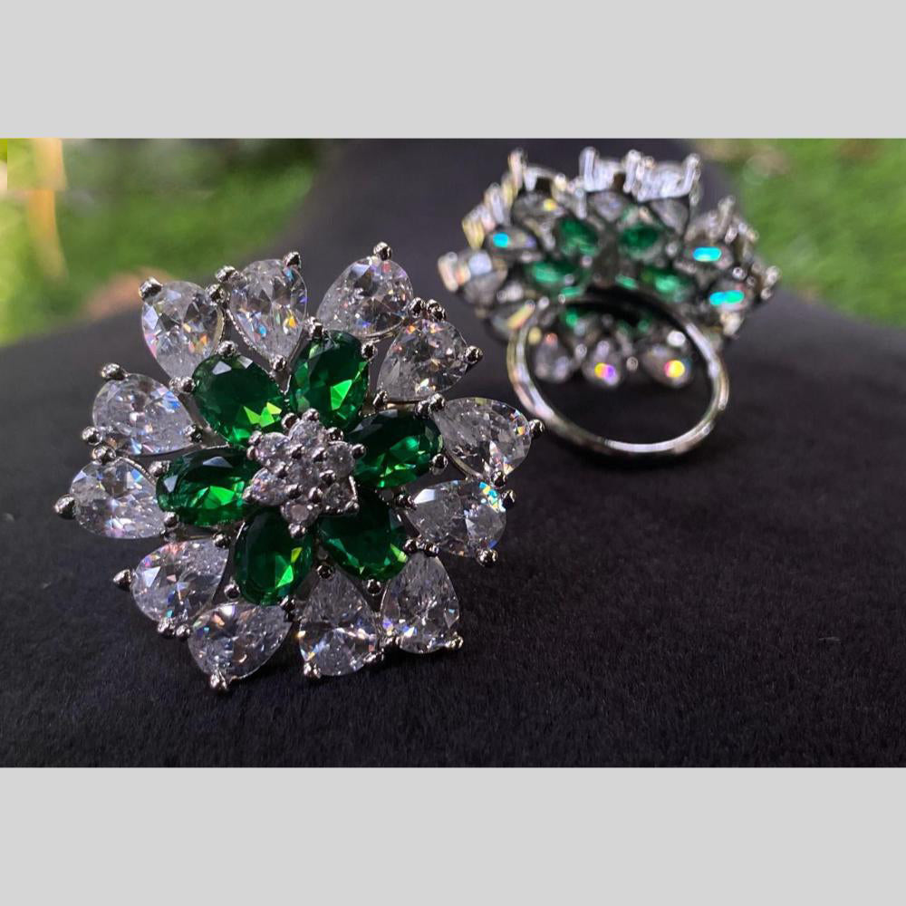 Royal Kundan Jewellery Silver Plated AD Stone Finger Ring