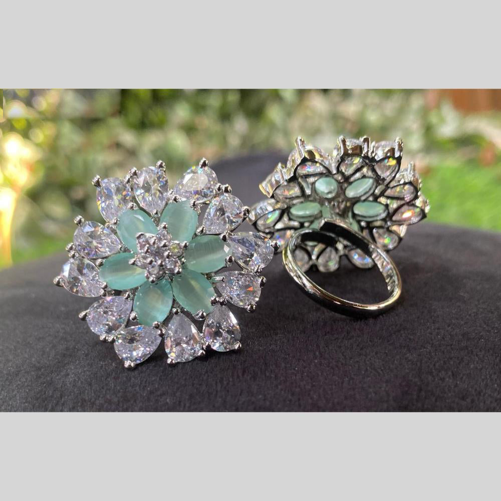 Royal Kundan Jewellery Silver Plated AD Stone Finger Ring