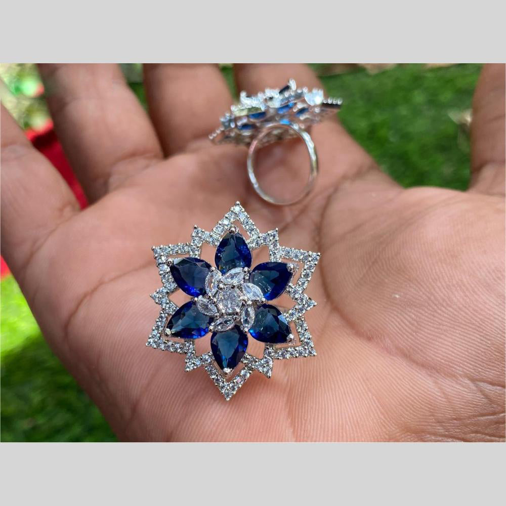 Royal Kundan Jewellery Silver Plated AD Stone Finger Ring