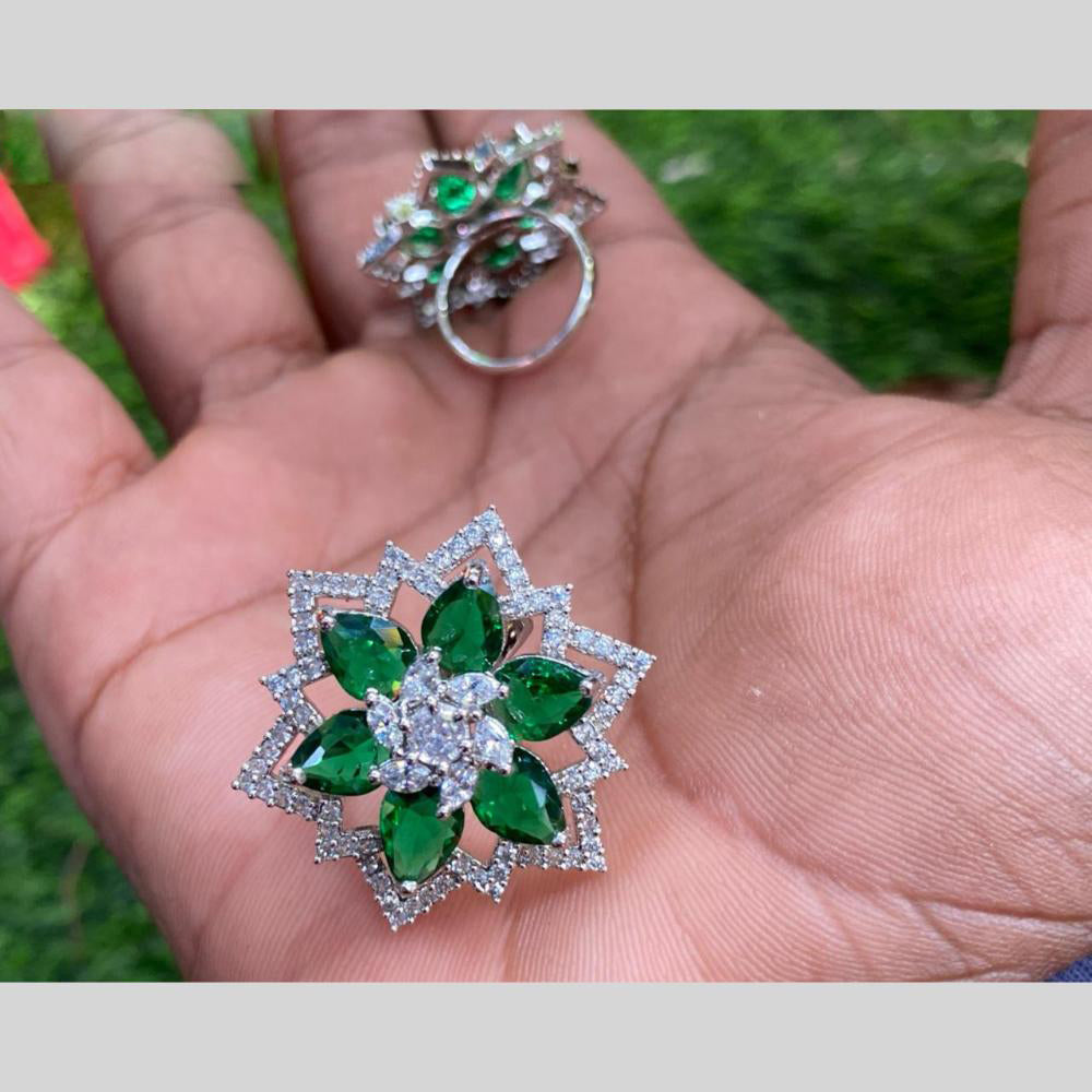 Royal Kundan Jewellery Silver Plated AD Stone Finger Ring