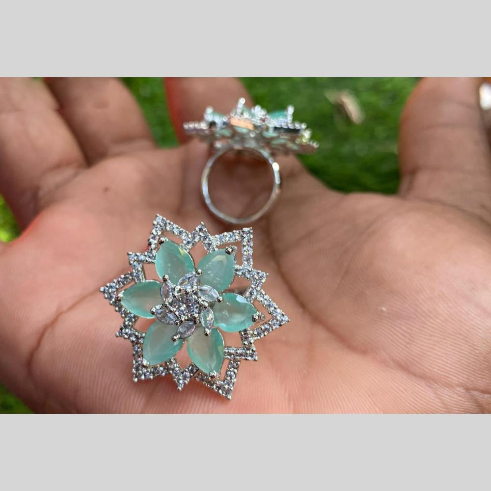 Royal Kundan Jewellery Silver Plated AD Stone Finger Ring