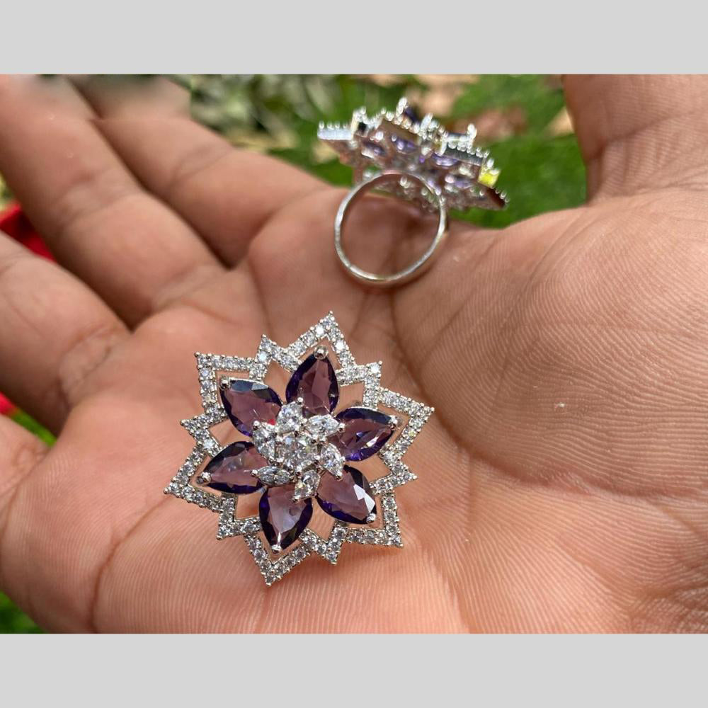 Royal Kundan Jewellery Silver Plated AD Stone Finger Ring