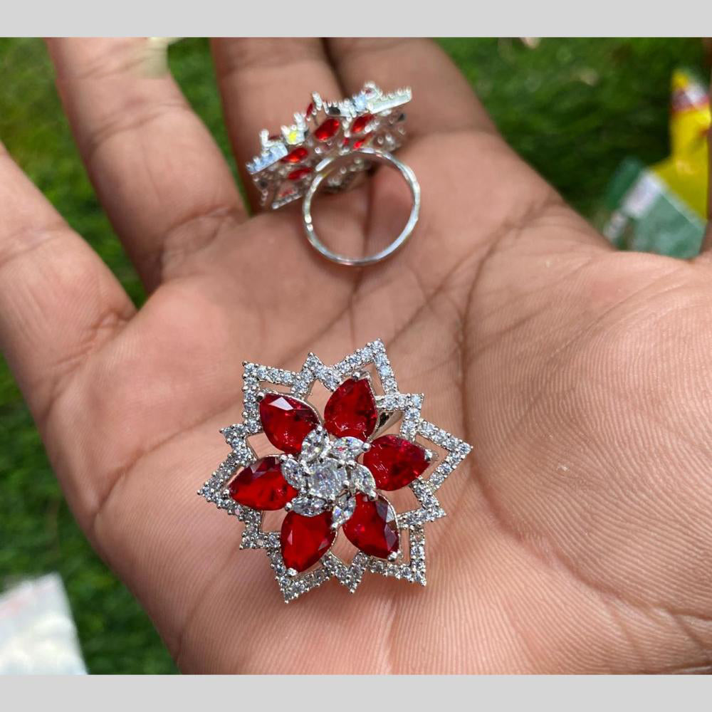 Royal Kundan Jewellery Silver Plated AD Stone Finger Ring