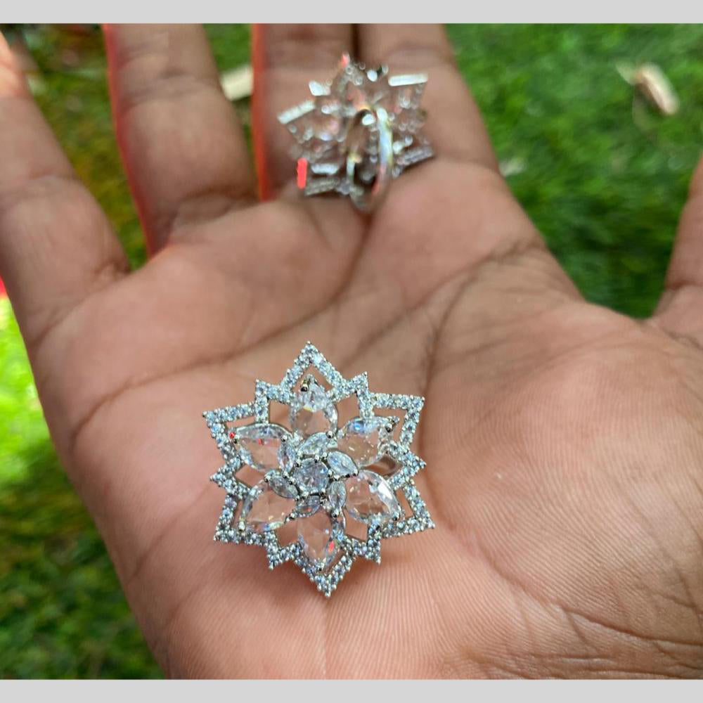 Royal Kundan Jewellery Silver Plated AD Stone Finger Ring