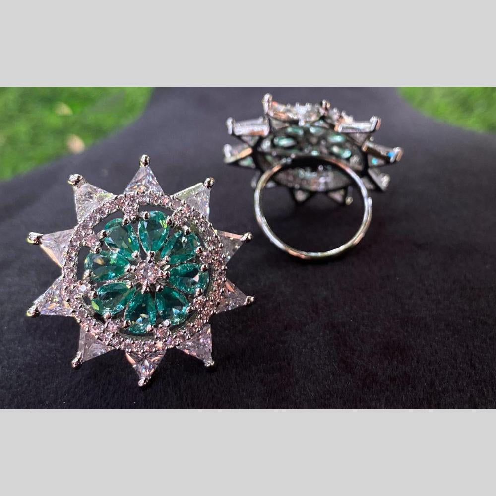 Royal Kundan Jewellery Silver Plated AD Stone Finger Ring