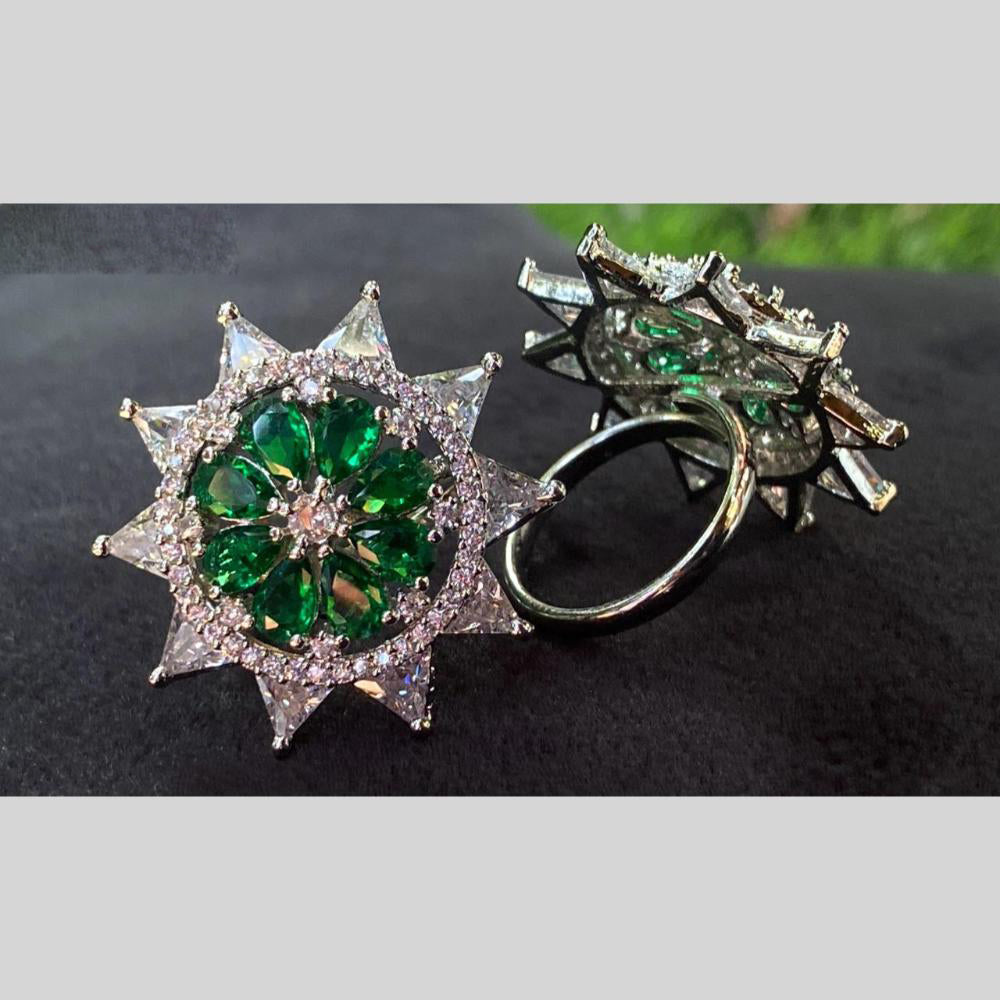 Royal Kundan Jewellery Silver Plated AD Stone Finger Ring