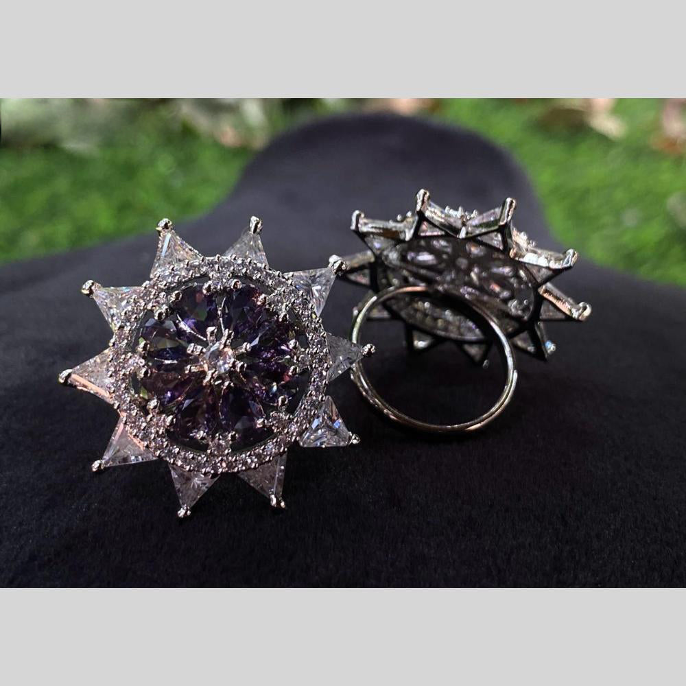 Royal Kundan Jewellery Silver Plated AD Stone Finger Ring