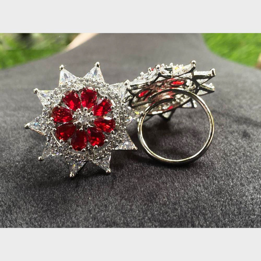 Royal Kundan Jewellery Silver Plated AD Stone Finger Ring