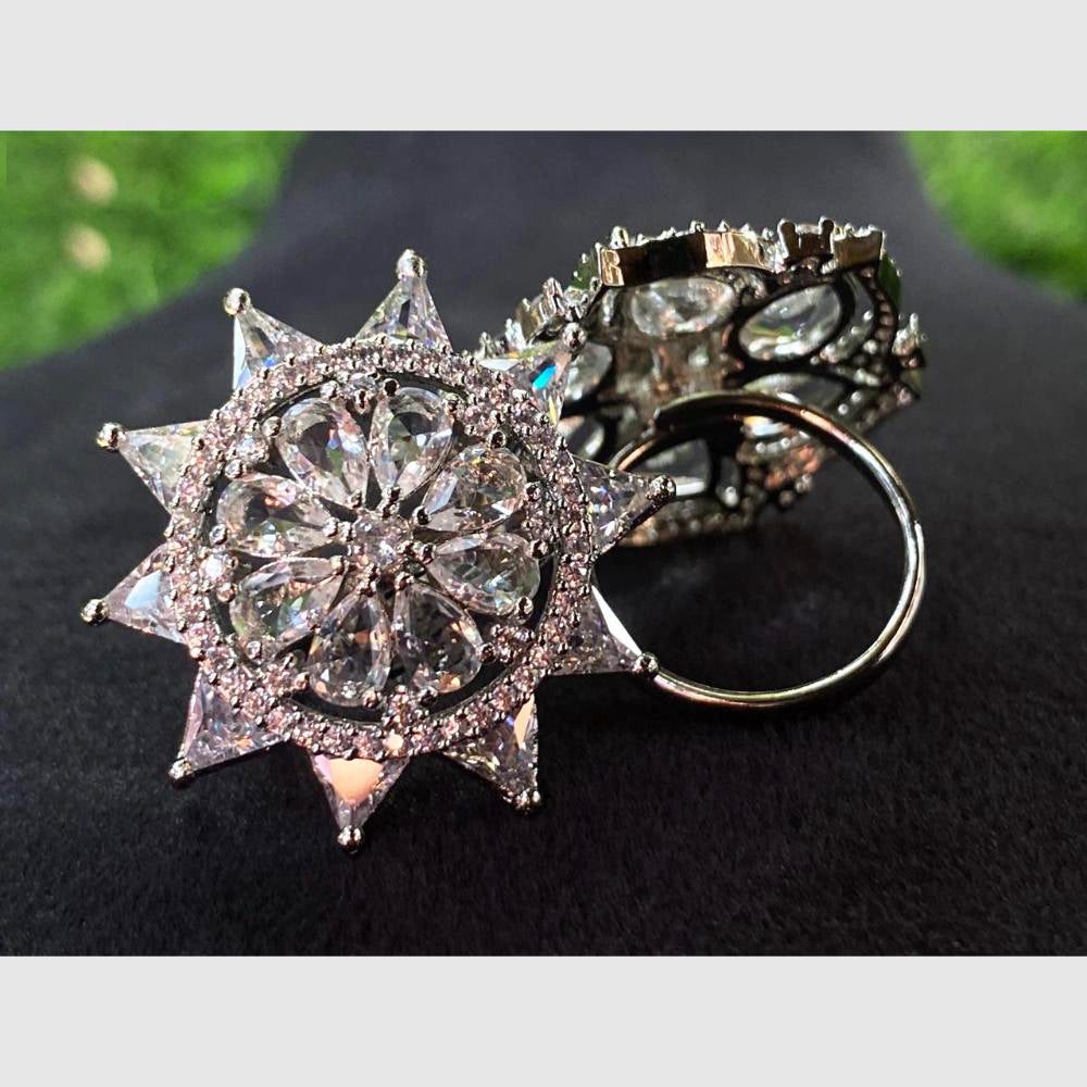 Royal Kundan Jewellery Silver Plated AD Stone Finger Ring