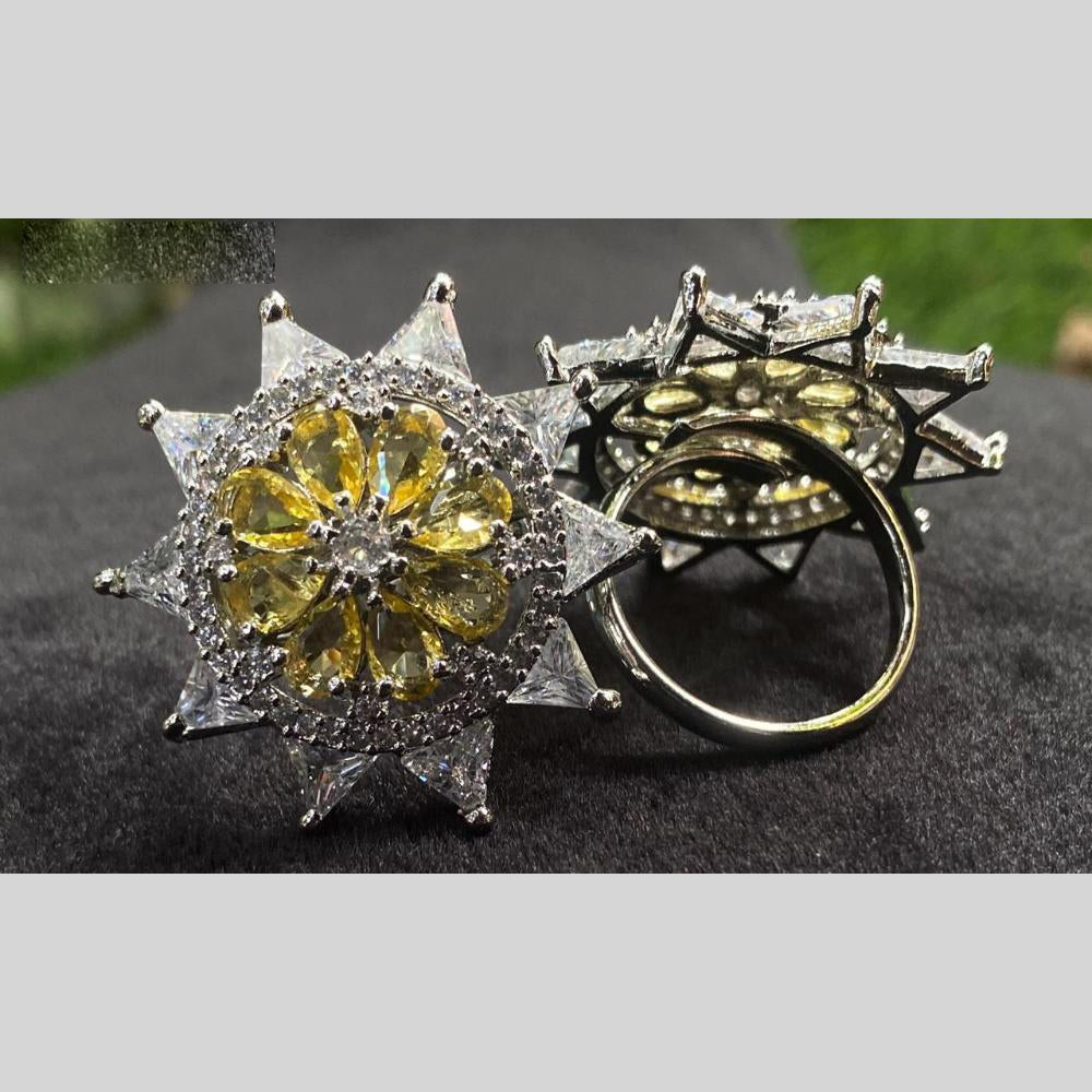 Royal Kundan Jewellery Silver Plated AD Stone Finger Ring