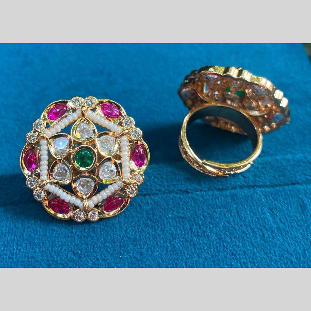 Royal Kundan Jewellery Gold Plated Polki Kundan Finger Ring