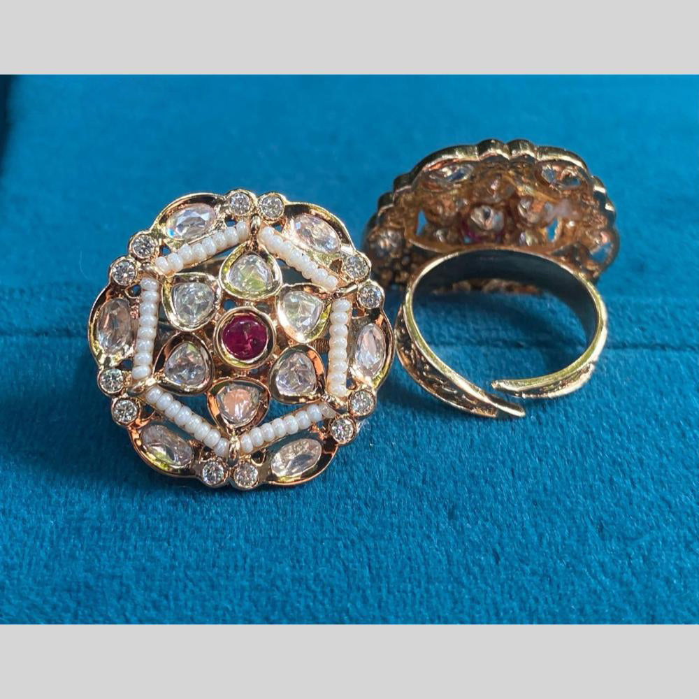 Royal Kundan Jewellery Gold Plated Polki Kundan Finger Ring