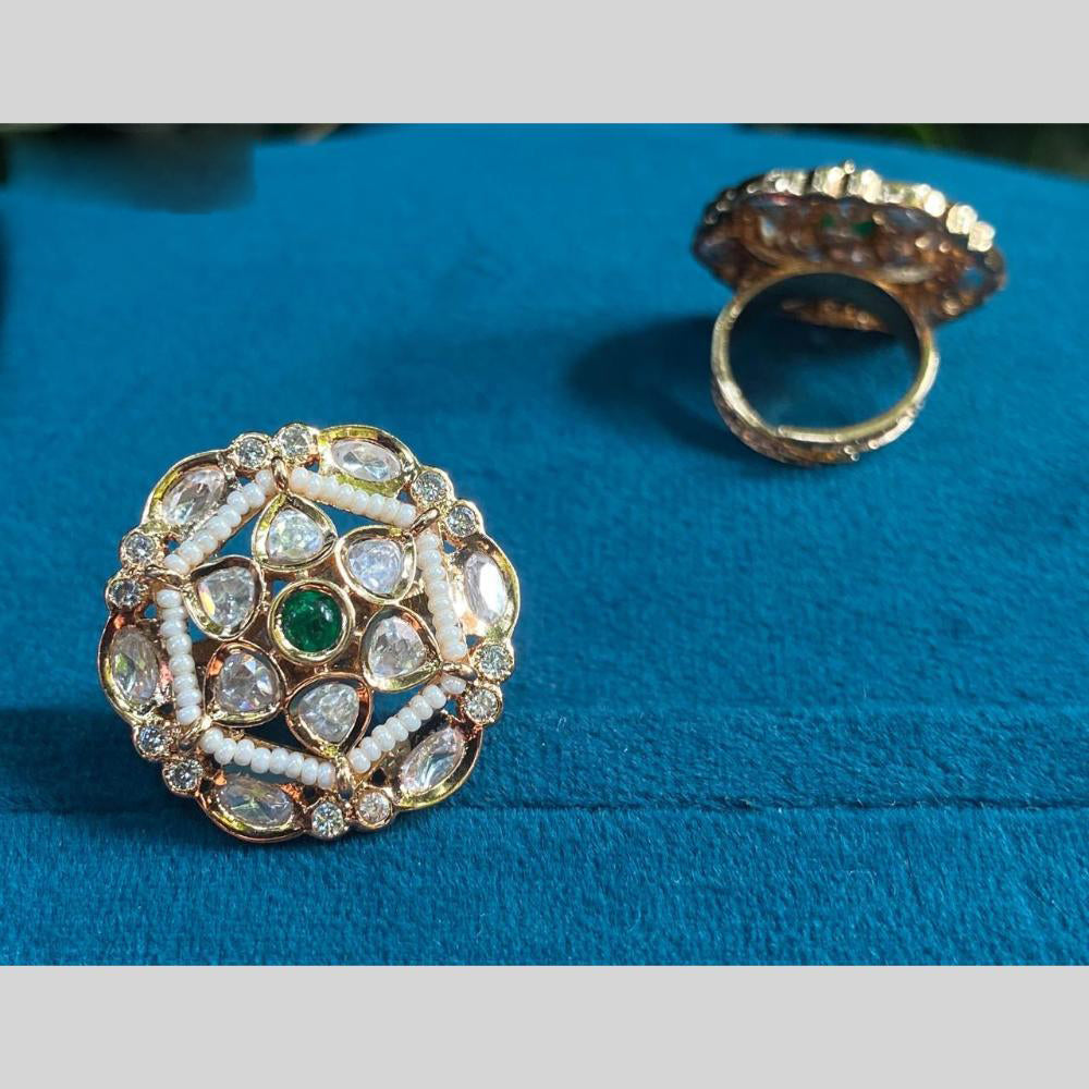 Royal Kundan Jewellery Gold Plated Polki Kundan Finger Ring