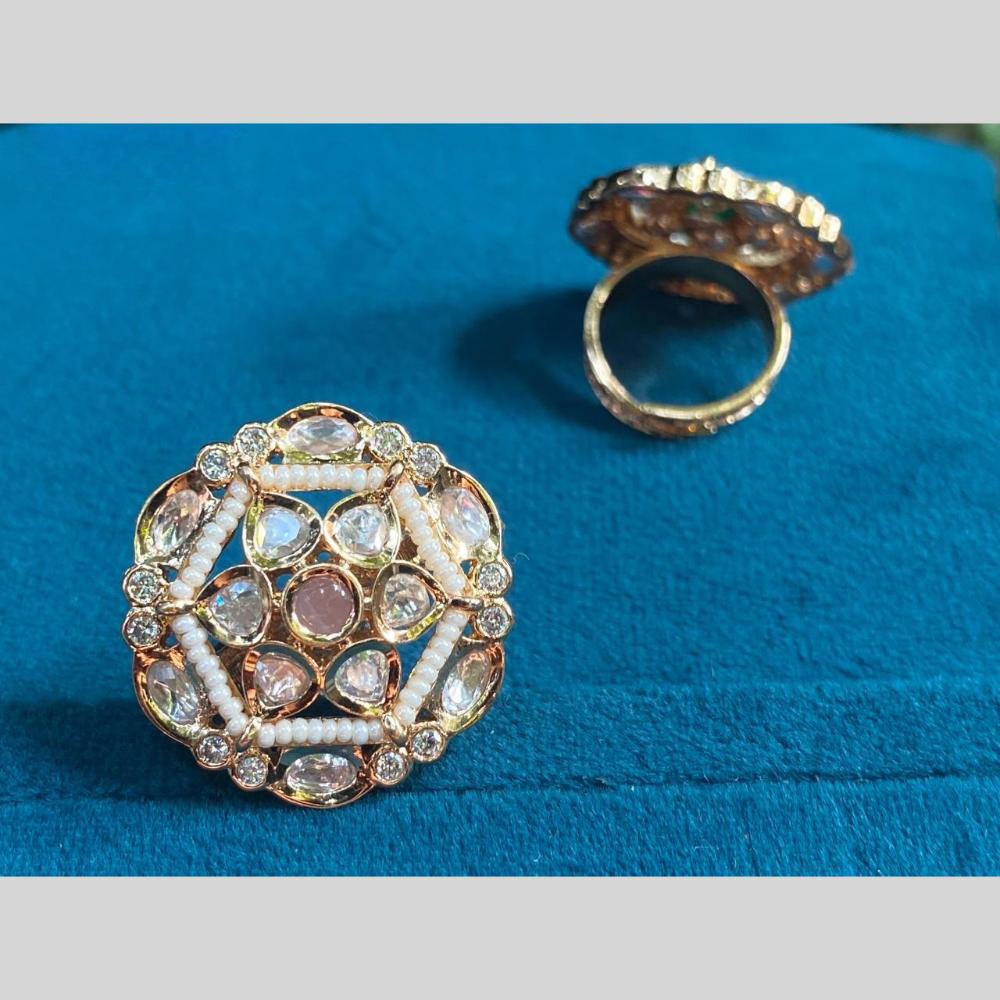 Royal Kundan Jewellery Gold Plated Polki Kundan Finger Ring