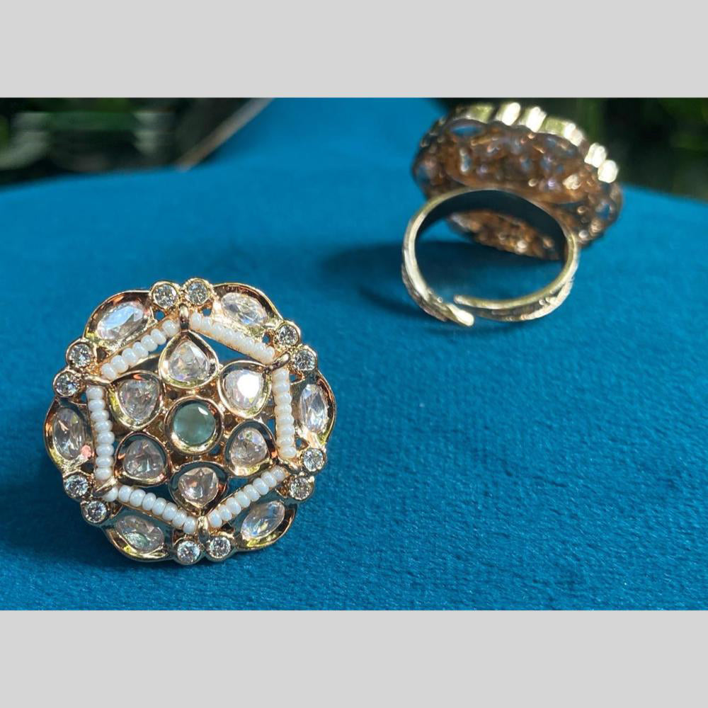 Royal Kundan Jewellery Gold Plated Polki Kundan Finger Ring