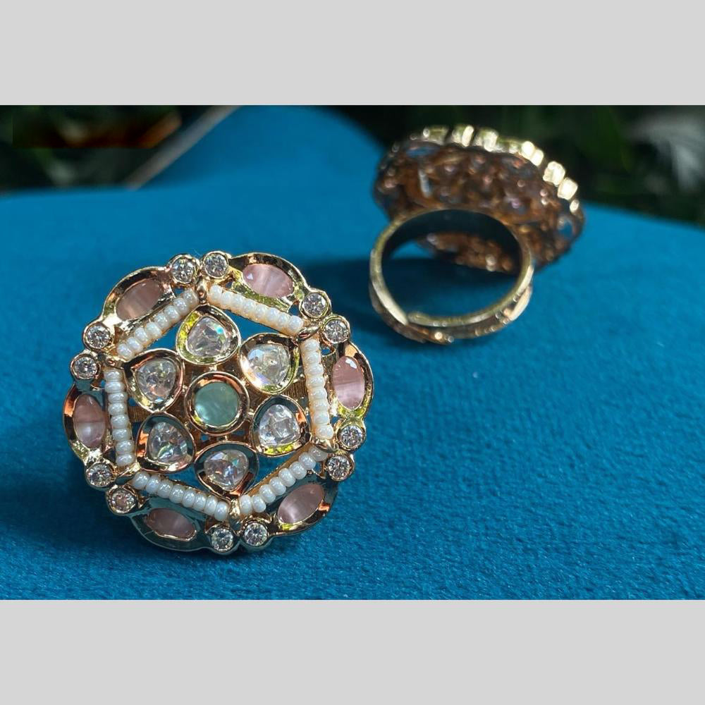 Royal Kundan Jewellery Gold Plated Polki Kundan Finger Ring