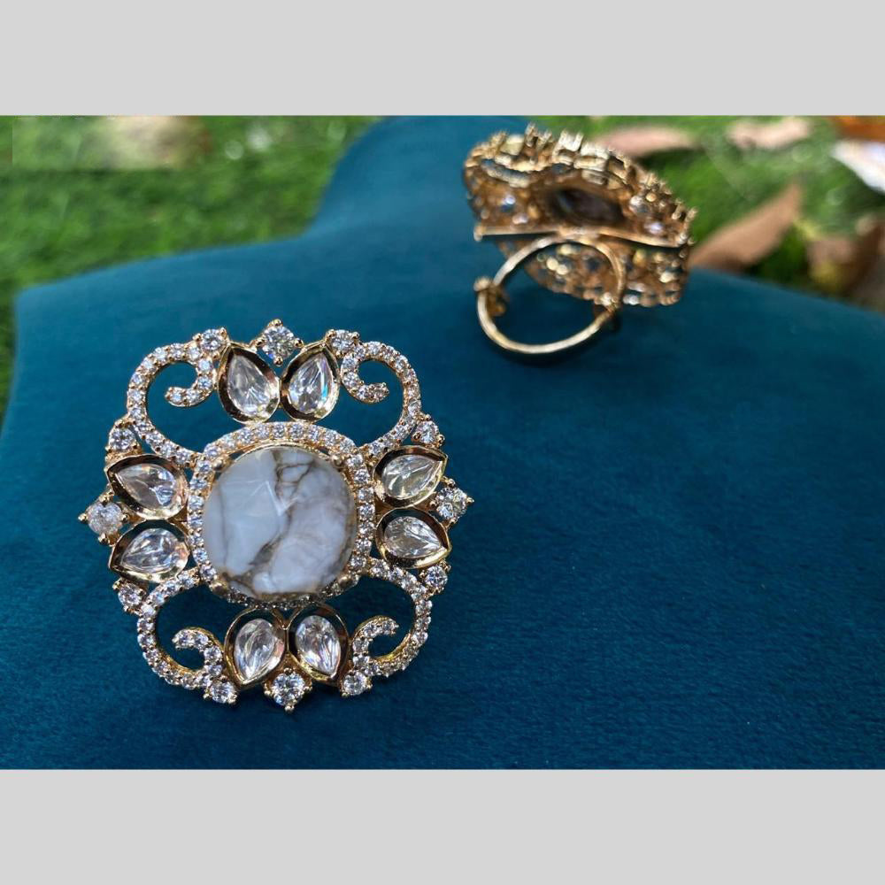 Royal Kundan Jewellery Gold Plated Polki Kundan Finger Ring