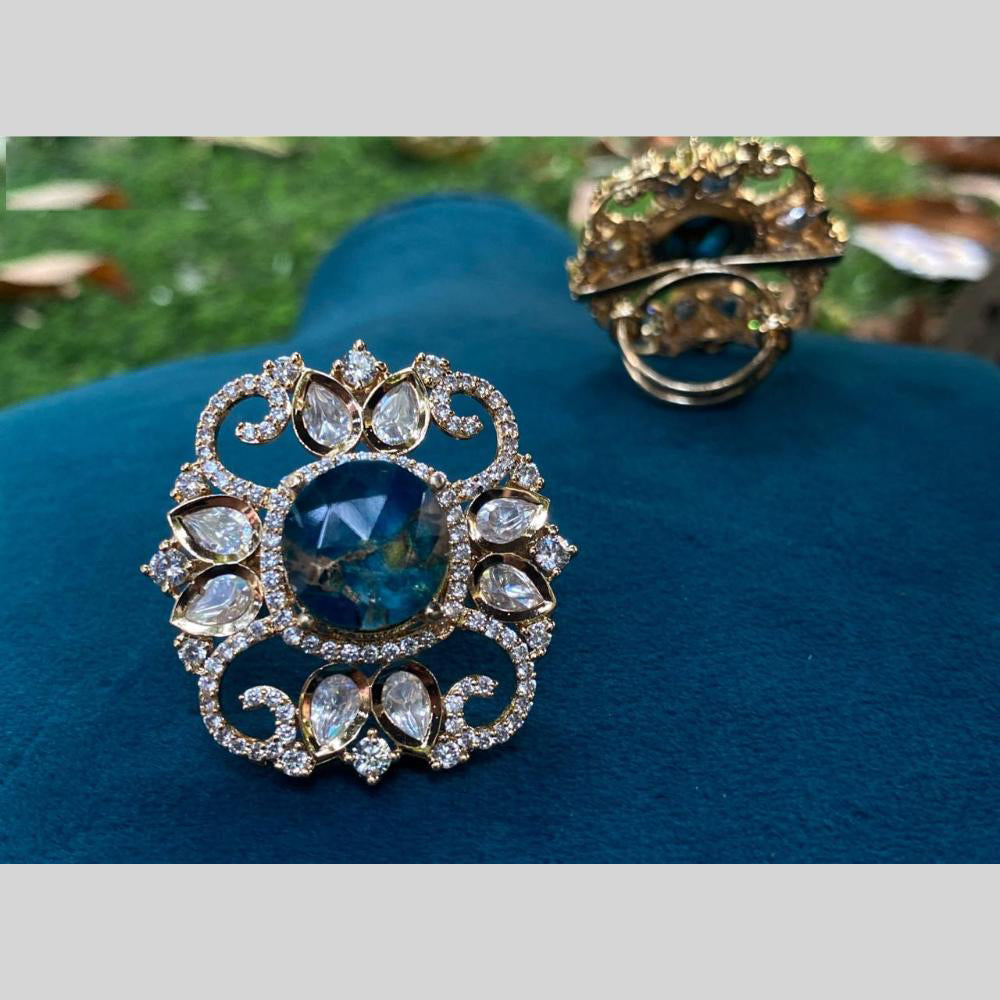 Royal Kundan Jewellery Gold Plated Polki Kundan Finger Ring