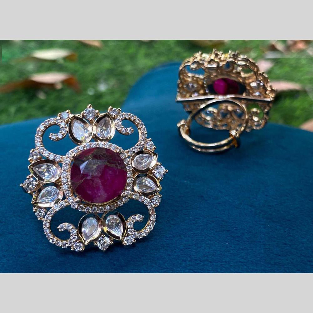 Royal Kundan Jewellery Gold Plated Polki Kundan Finger Ring