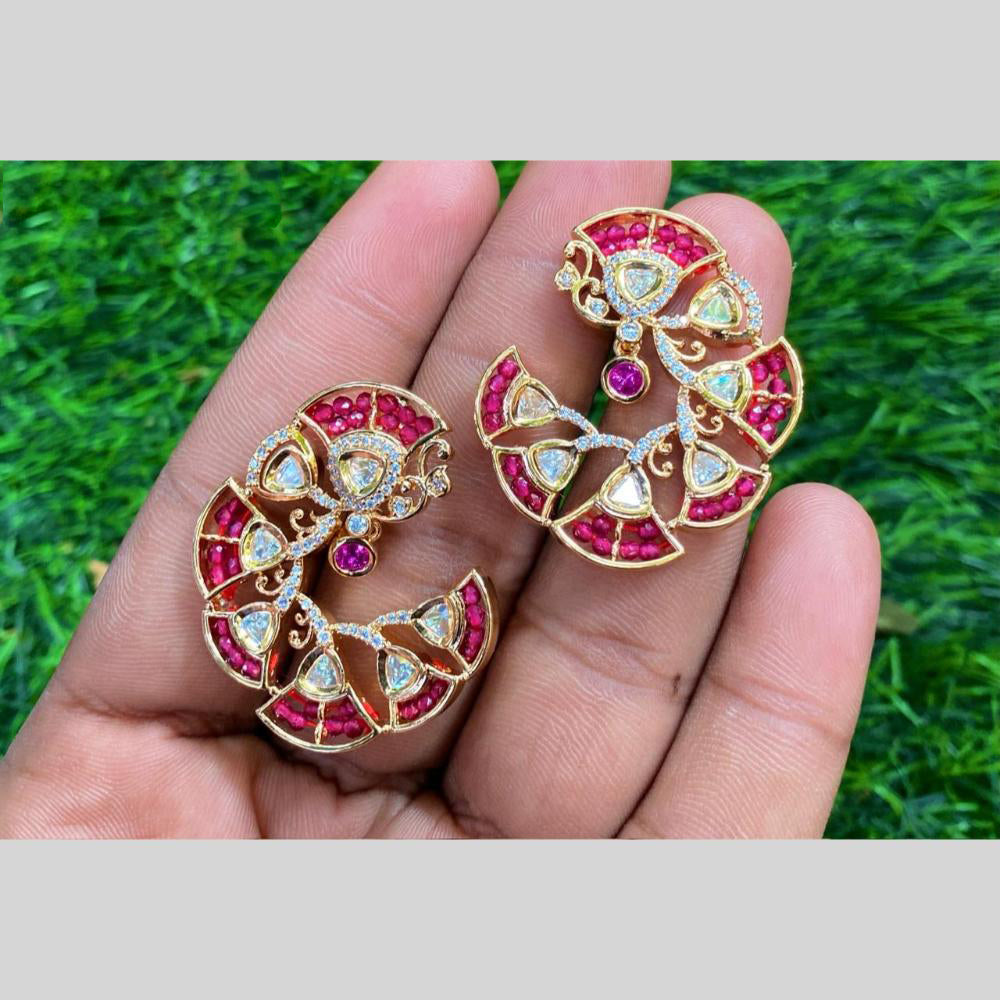 Royal Kundan Jewellery Gold Plated Polki Kundan And Pearls Stud Earrings