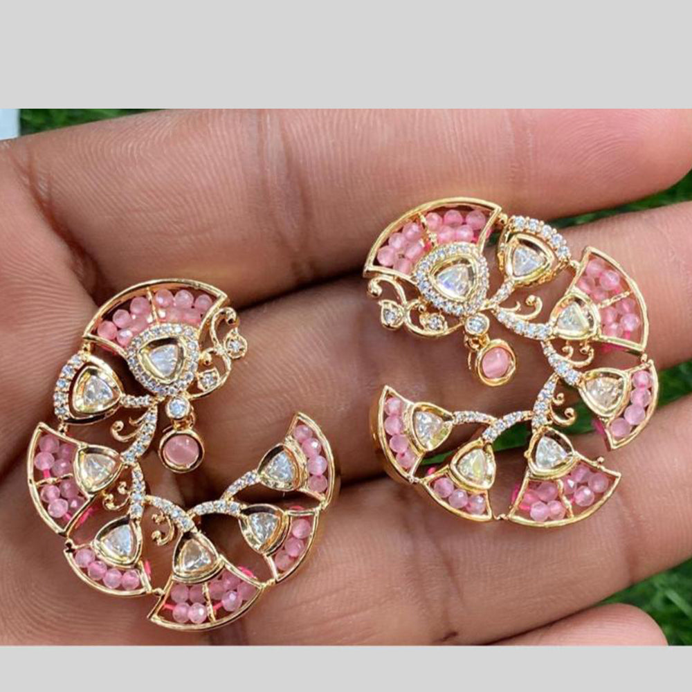 Royal Kundan Jewellery Gold Plated Polki Kundan And Pearls Stud Earrings