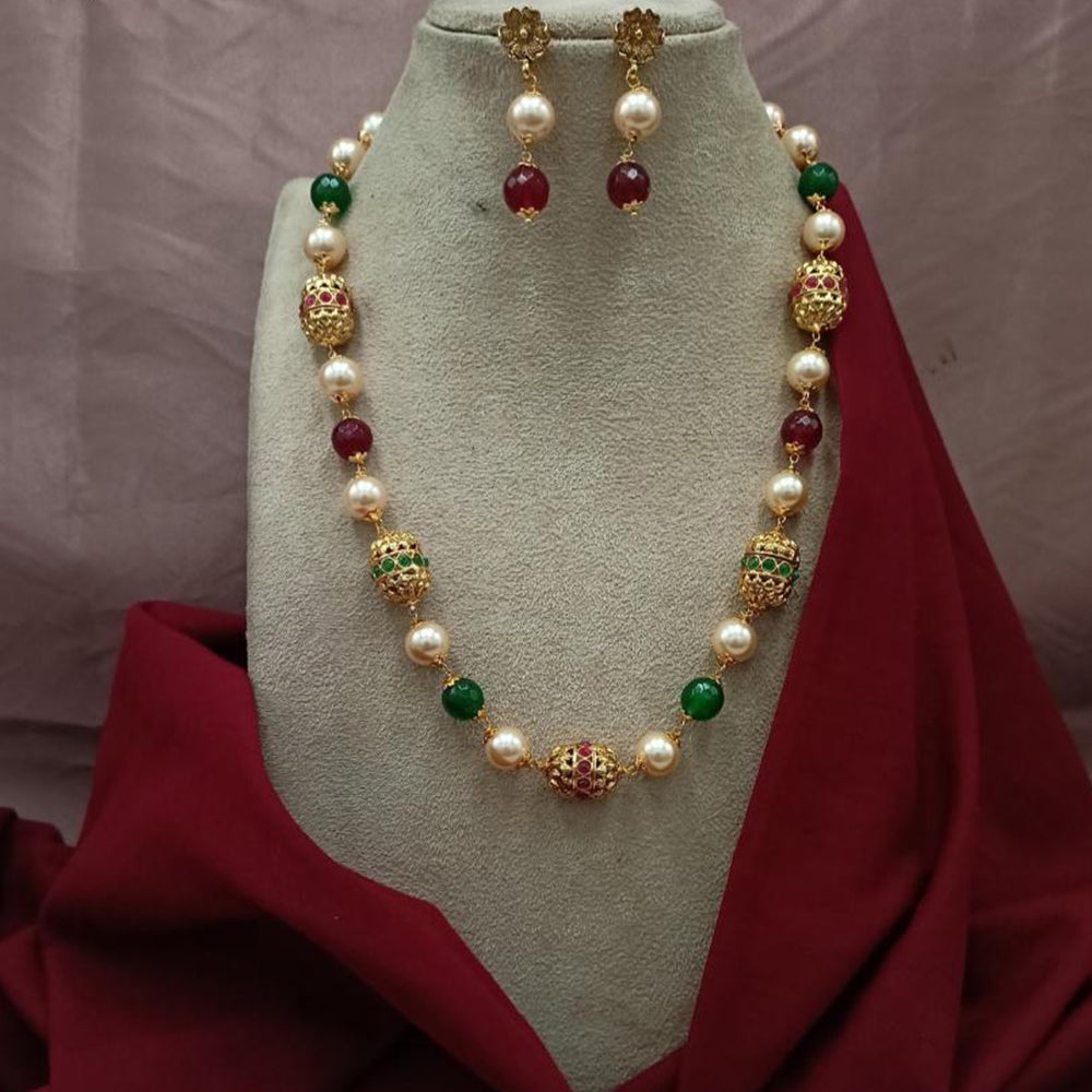 Royal Kundan Jewellery Gold Plated Pota Stone Beads Necklace Set