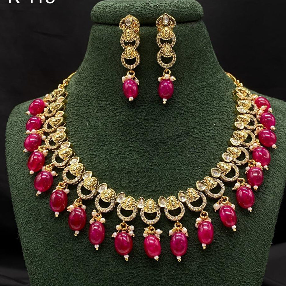 Royal Kundan Jewellery Gold Plated Polki Kundan And Beads Necklace Set
