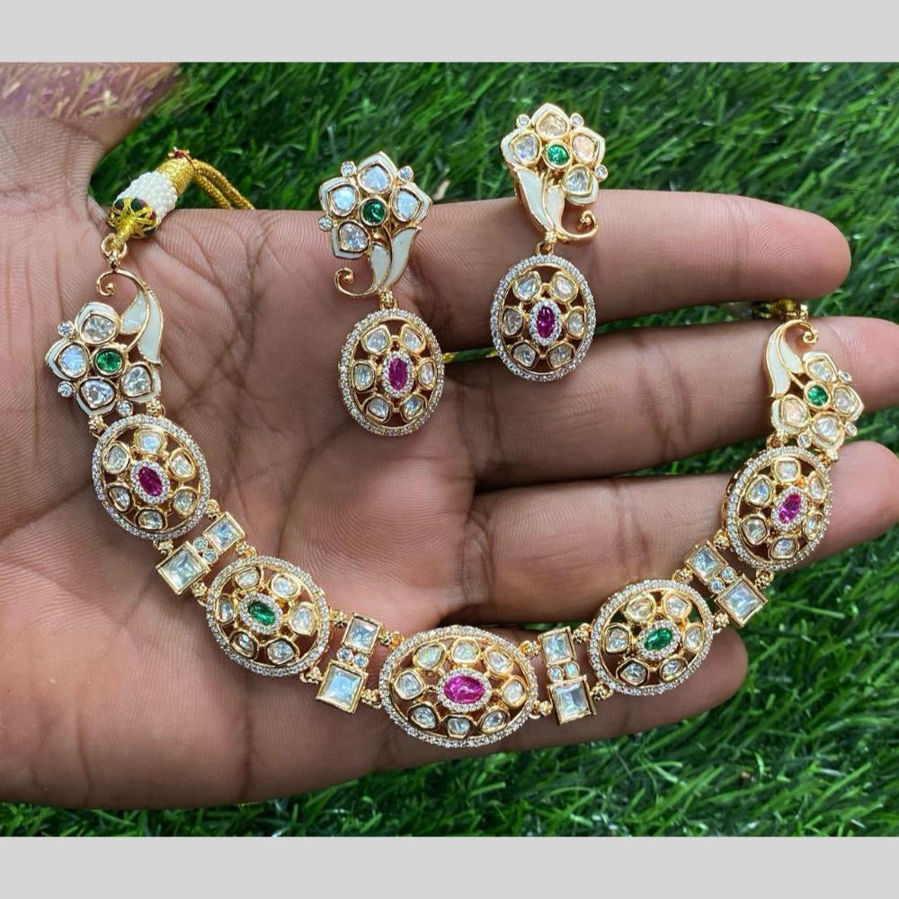Royal Kundan Jewellery Gold Plated Polki Kundan Necklace Set