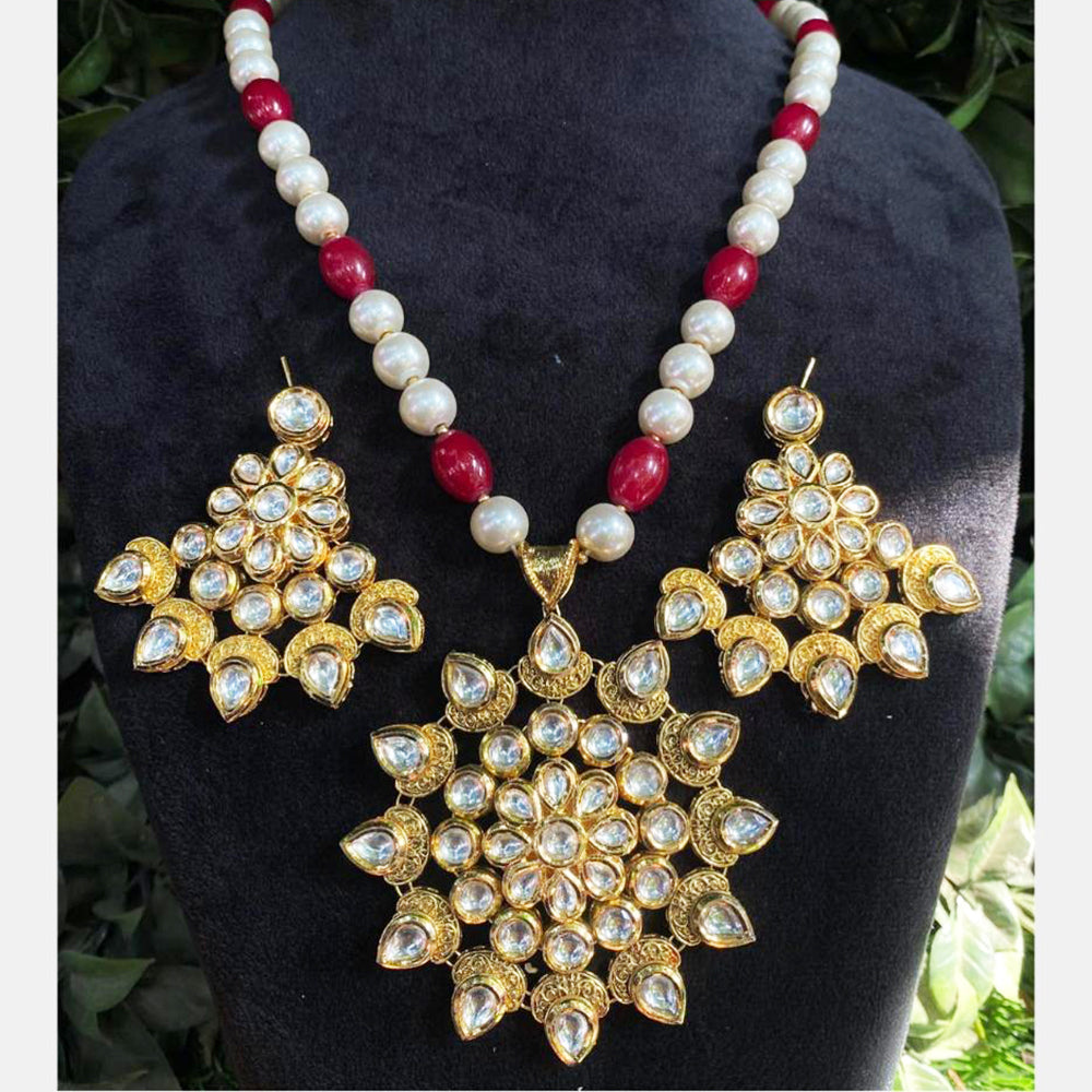Royal Kundan Jewellery Gold Plated Kundan And Beads Necklace Set