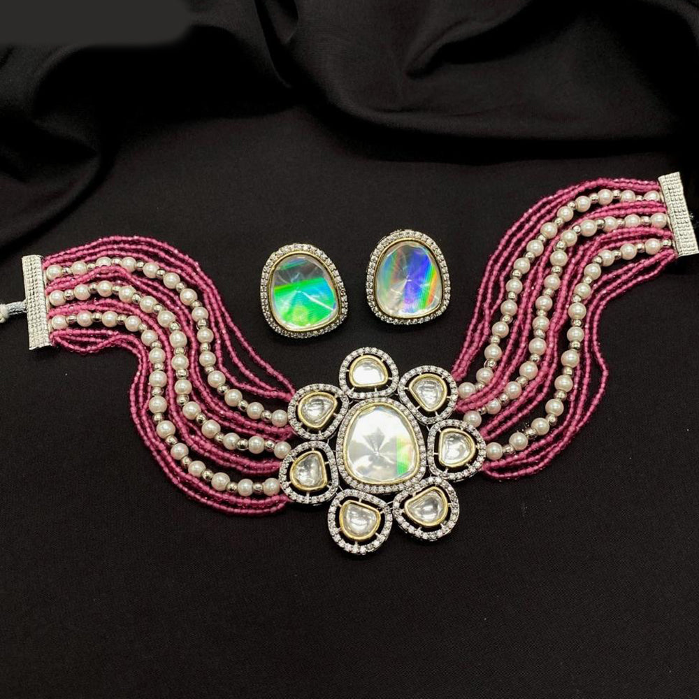 Royal Kundan Jewellery Gold Plated Polki Kundan Stone Pearls Choker Necklace Set